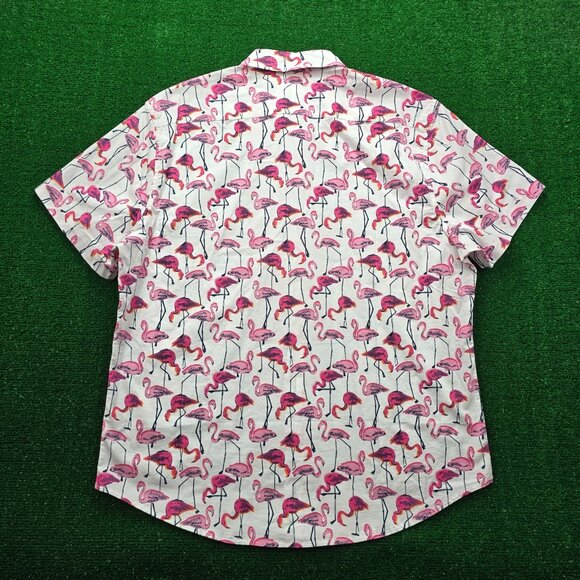 Bonobos Shirt Mens XL Pink White Button‎ Up Short Sleeve Flamingos AOP Preppy - Picture 7 of 7